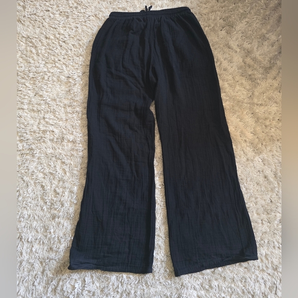 Lotus & Luna Black wide leg cotton drawstring pants with pockets - Picture 5 of 6